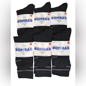 6 PACK BOMBAS CALF CREW SOCKS SIZE MEDIUM UNISEX BLACK CLASSIC
